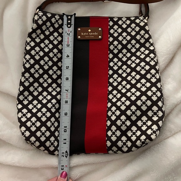Kate Spade Brown/White pattern crossbody with red stripe - Picture 5 of 6